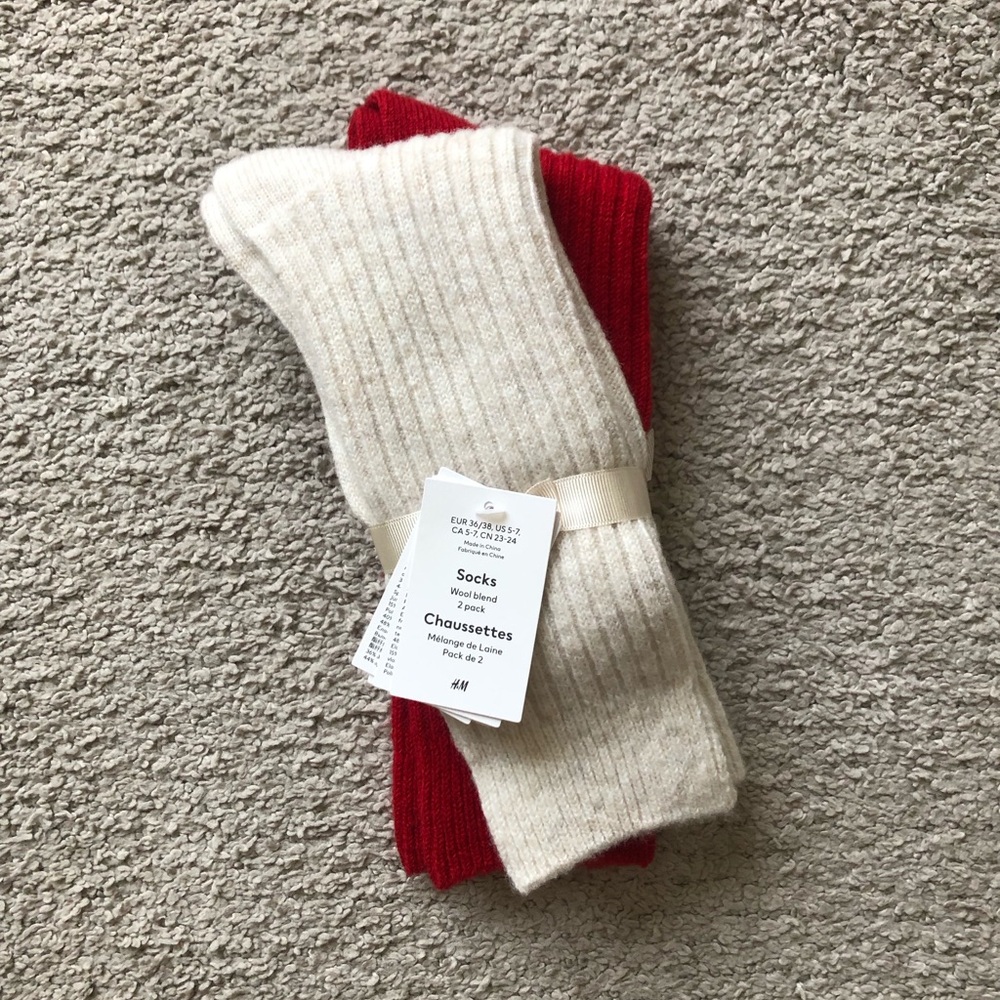 H&M Wool Blend Ribbed Crew Socks 2 Pack.NWT.